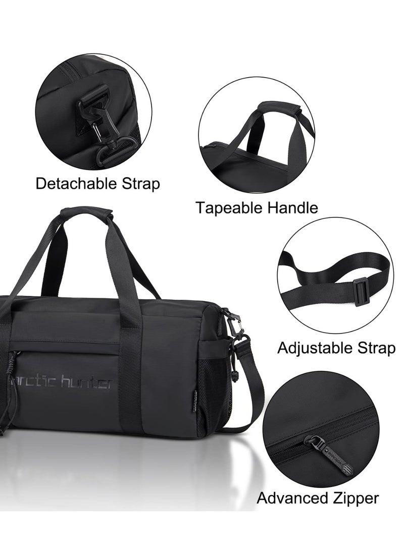 أركتيك هانتر حقيبة سفر رياضية Arctic Hunter للجنسين 28 لترًا من البوليستر حقيبة سفر رياضية مع حجرة للأحذية وحقيبة يد وحزام كتف قابل للفصل ومقاومة للماء وجيوب متعددة أنيقة للتدريب والسباحة، لون أسود - Image 2