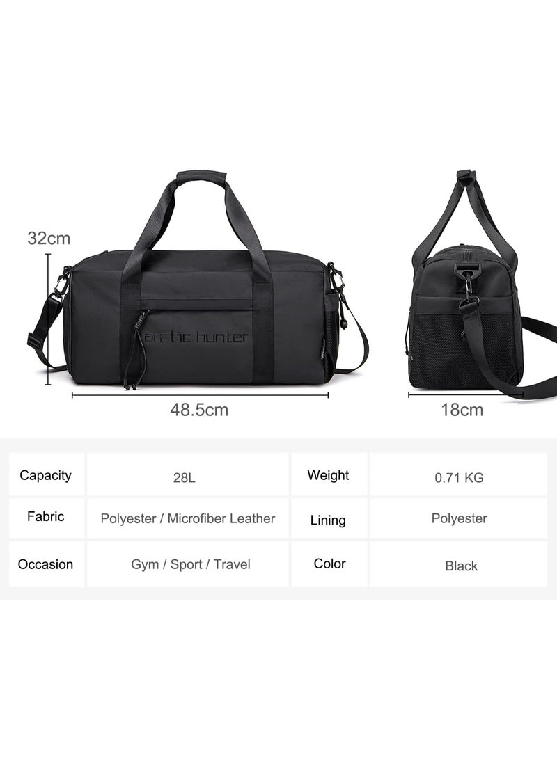 أركتيك هانتر حقيبة سفر رياضية Arctic Hunter للجنسين 28 لترًا من البوليستر حقيبة سفر رياضية مع حجرة للأحذية وحقيبة يد وحزام كتف قابل للفصل ومقاومة للماء وجيوب متعددة أنيقة للتدريب والسباحة، لون أسود - Image 4