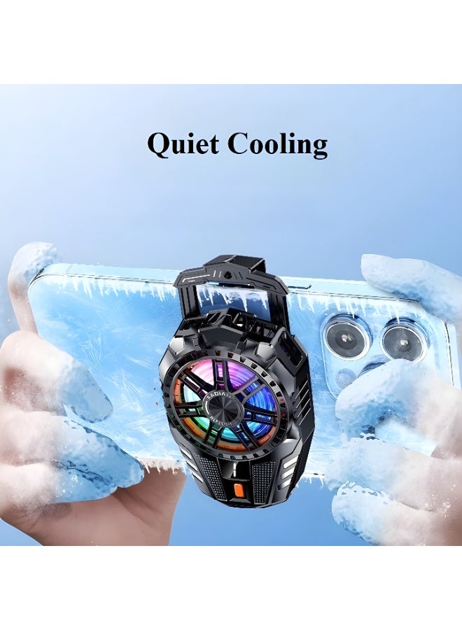 GERLAX GERLAX GF-04 Ultra Quiet Fast Cooling Mobile Phone Cooler Fan - 3 Cooling Levels, Aluminum Design, LED Light, Low Noise, TYPE-C Interface - Compact and Lightweight for Travel - Black - Image 4