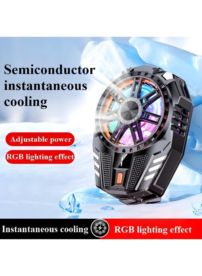 GERLAX GERLAX GF-04 Ultra Quiet Fast Cooling Mobile Phone Cooler Fan - 3 Cooling Levels, Aluminum Design, LED Light, Low Noise, TYPE-C Interface - Compact and Lightweight for Travel - Black - Image 2