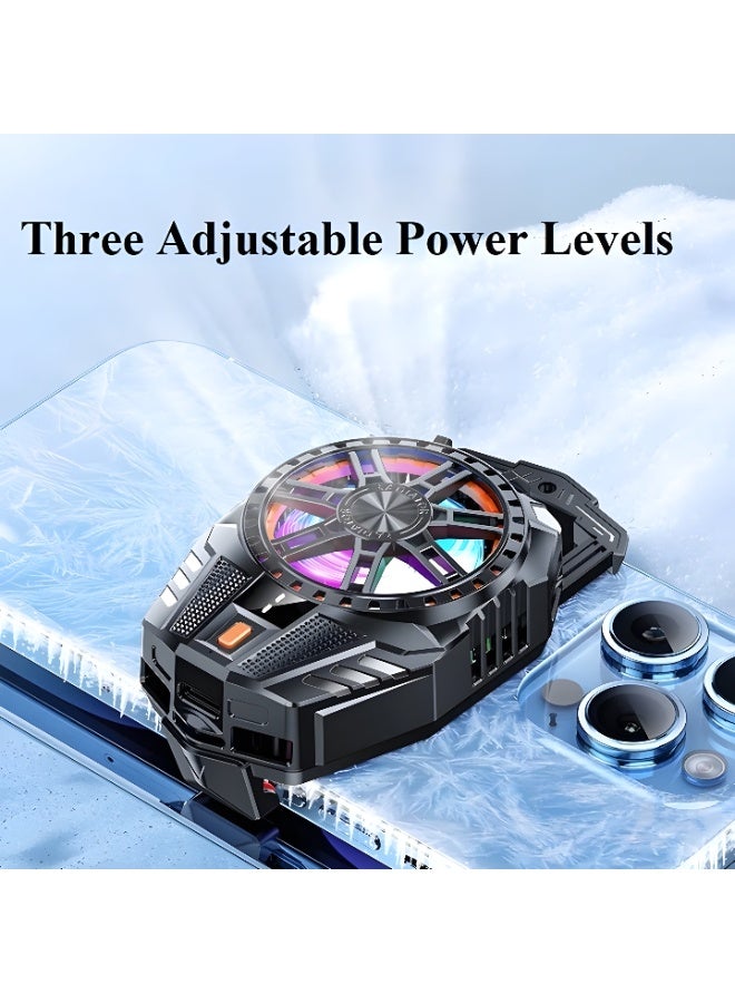 GERLAX GERLAX GF-04 Ultra Quiet Fast Cooling Mobile Phone Cooler Fan - 3 Cooling Levels, Aluminum Design, LED Light, Low Noise, TYPE-C Interface - Compact and Lightweight for Travel - Black - Image 3