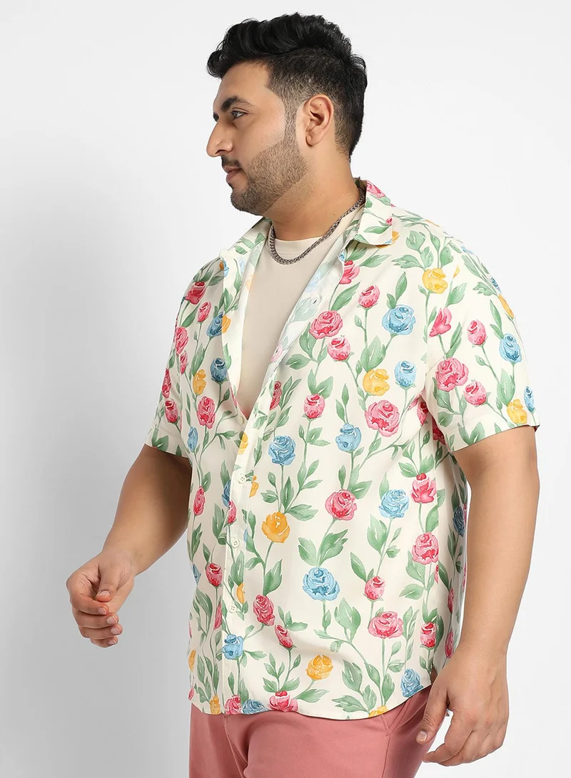 Instafab Plus Instafab Plus Men's Multicolour Rose Garden Print Shirt For Casual Wear | Spread Collar | Short Sleeve | Button Closure | Heavy Rayon Shirt Crafted With Comfort Fit For Everyday Wear