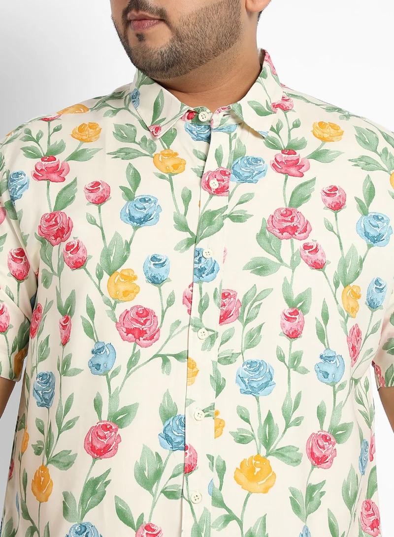 Instafab Plus Instafab Plus Men's Multicolour Rose Garden Print Shirt For Casual Wear | Spread Collar | Short Sleeve | Button Closure | Heavy Rayon Shirt Crafted With Comfort Fit For Everyday Wear