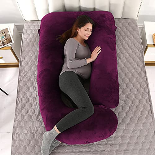 Daddy Cool Soft Velvet Pregnancy PillowMaternity Pillow for Sleeping Full BodyPillow Pregnancy J ShapePregnant Pillows for Sleeping Wine - Image 4