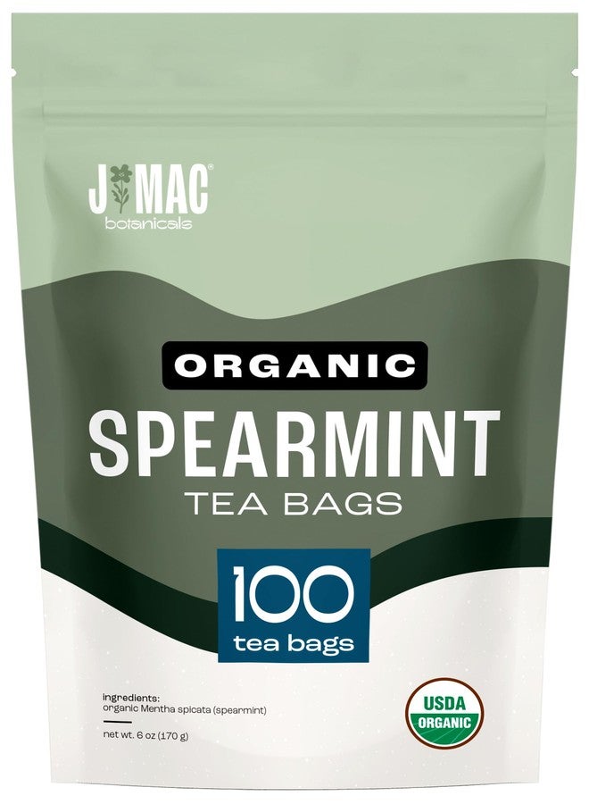 J Mac Botanicals Organic Spearmint Tea Bags (100 Count) - Certified by Organic Certifiers, Inc. - Quality Tea From Nile Valley, Egypt, Packaged in the USA - Image 1