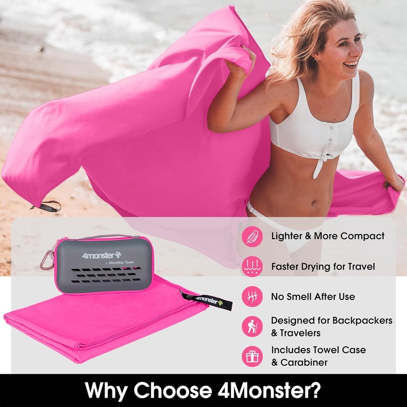4Monster Camping Towels Super Absorbent, Fast Drying Microfiber Travel Towel, Quick Dry Ultra Soft Compact Gym Towel for Swimming Beach Hiking Yoga Travel Sports Backpack - Image 2