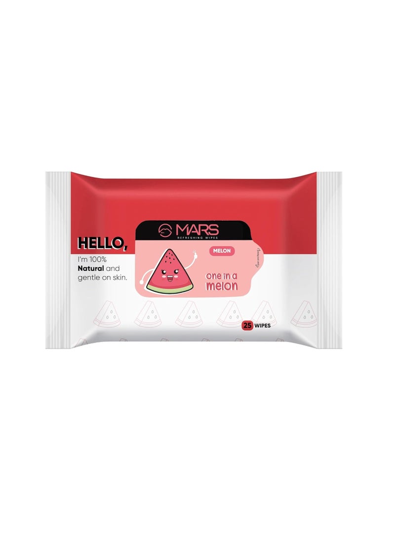 Mars MARS Refreshing Wet Wipes for Face Facial Cleansing Refreshing and Skin Hydration Soothing for skin pH Balance and Nourishing with Fruit extract 25 Wipes Watermelon  - Image 1
