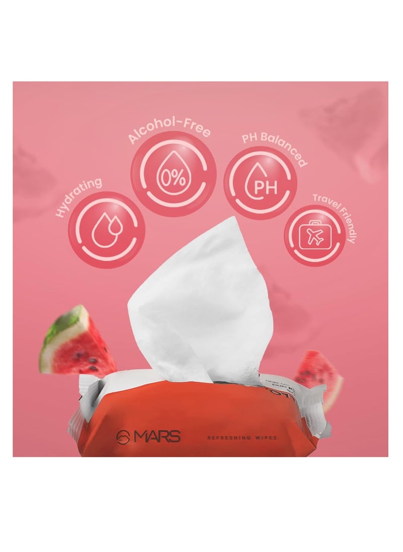 Mars MARS Refreshing Wet Wipes for Face Facial Cleansing Refreshing and Skin Hydration Soothing for skin pH Balance and Nourishing with Fruit extract 25 Wipes Watermelon  - Image 4