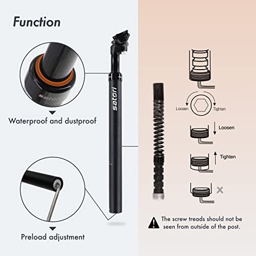 DJC Components DJC Satori Bike Suspension Seatpost Shock Absorber Damper Seat Post 27.2 28.6 30 30.4 30.9 31.6mm Solo(27.2mm Black) - Image 5