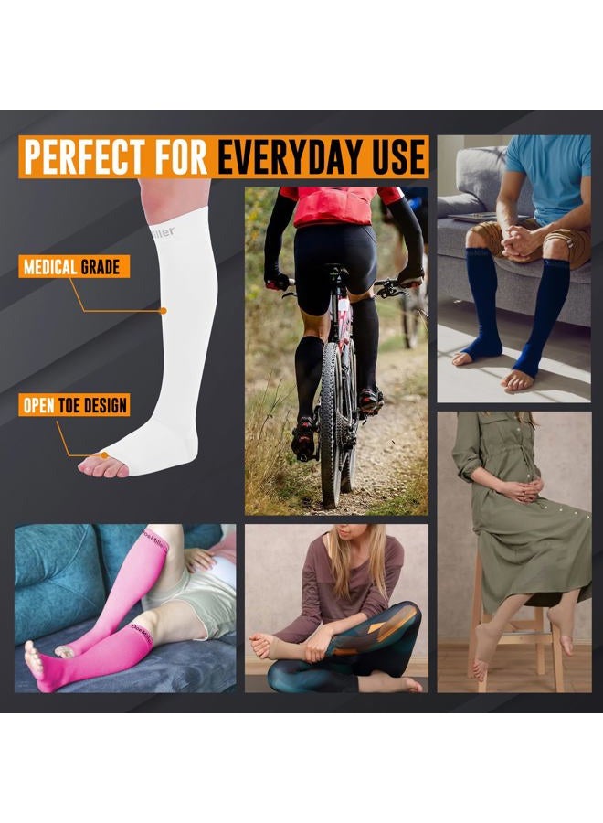 Doc Miller Premium Calf Compression Sleeve 1 Pair 20-30mmHg Strong Calf Support Graduated Pressure for Sports Running Muscle Recovery Shin Splints Varicose Veins (White, Small) - Image 2