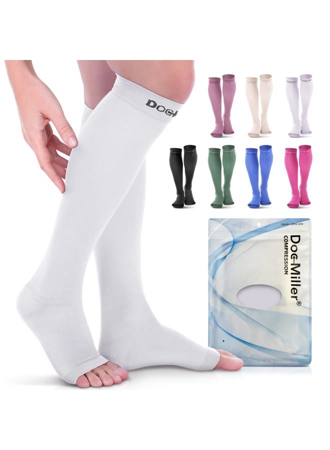 Doc Miller Premium Calf Compression Sleeve 1 Pair 20-30mmHg Strong Calf Support Graduated Pressure for Sports Running Muscle Recovery Shin Splints Varicose Veins (White, Small) - Image 1