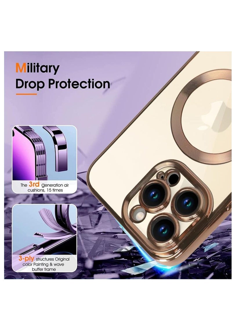 MUNTAQI غطاء مغناطيسي لهاتف iPhone 14 Pro Max [متوافق مع MagSafe] واقي عدسة الكاميرا بتصميم فاخر للنساء والرجال، غطاء شفاف ناعم من TPU مقاوم للصدمات - ذهبي - Image 5