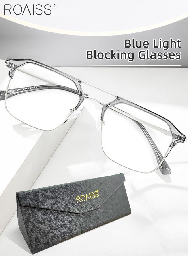 roaiss Blue Light Blocking Glasses Blue Light Filter Computer Reading Gaming TV Phones Browline Frame Eyeglasses Fashion Anti Eyestrain Headache Eyewear for Women Men Gray Silver  - Image 1