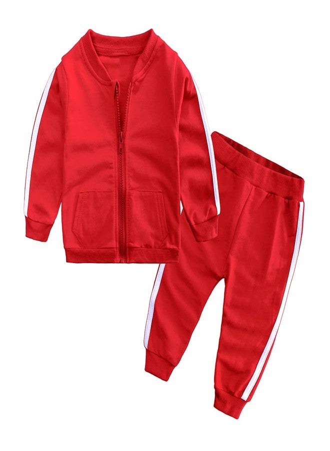 MYGBCPJS 2Pcs Baby Boys Girl Cotton Outfit Set Zipper Jacket Tops Pant Set Tracksuit Red - Image 1