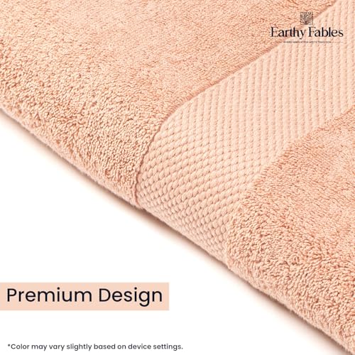 Earthy Fables Premium Bath Towel - 100% Combed Cotton, 600 GSM, Ultra Soft, Quick Dry and Highly Absorbent for Home, Travel and Acne-Prone Skin, 150 x 70 cm, Peach - Image 4
