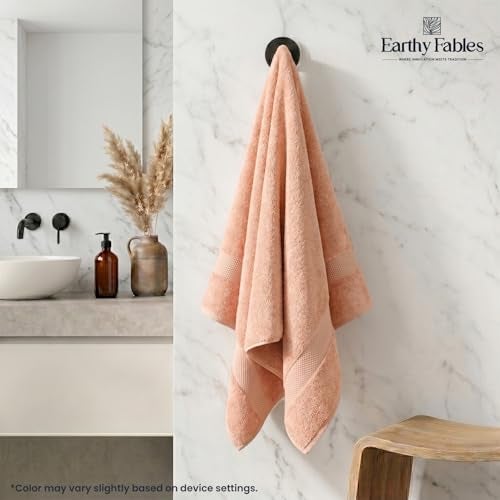 Earthy Fables Premium Bath Towel - 100% Combed Cotton, 600 GSM, Ultra Soft, Quick Dry and Highly Absorbent for Home, Travel and Acne-Prone Skin, 150 x 70 cm, Peach - Image 2