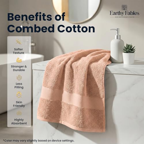 Earthy Fables Premium Bath Towel - 100% Combed Cotton, 600 GSM, Ultra Soft, Quick Dry and Highly Absorbent for Home, Travel and Acne-Prone Skin, 150 x 70 cm, Peach - Image 5