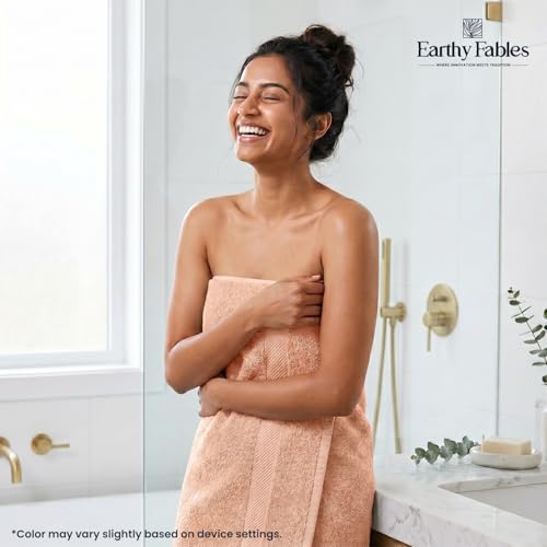 Earthy Fables Premium Bath Towel - 100% Combed Cotton, 600 GSM, Ultra Soft, Quick Dry and Highly Absorbent for Home, Travel and Acne-Prone Skin, 150 x 70 cm, Peach - Image 3