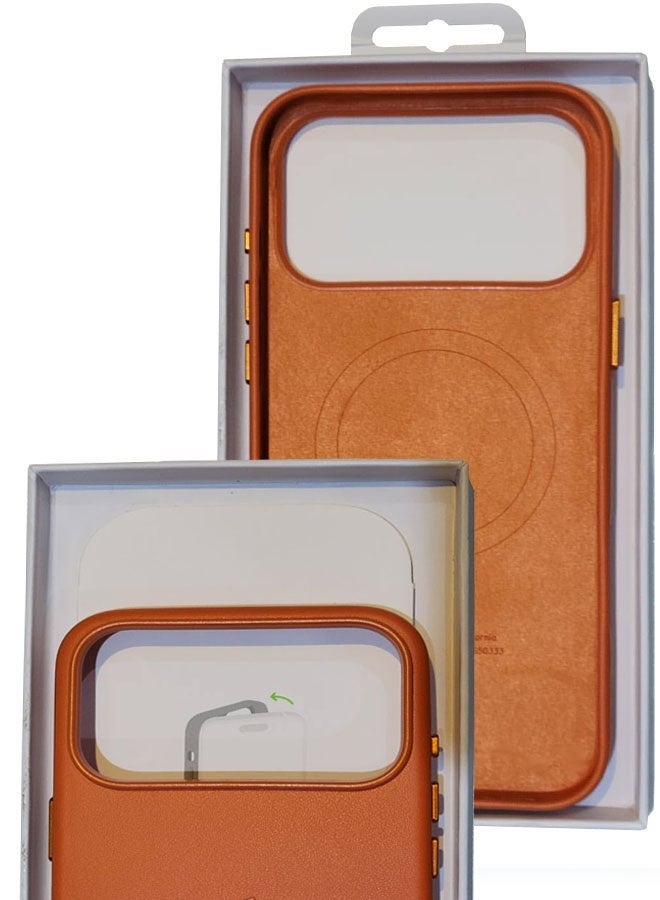 Premium Leather iPhone 17 Pro Max Protective Case - Orange - Image 1