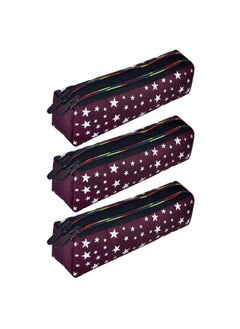 Kuber Industries Kuber Industries Pencil Pouch|Rexine Stationary Pouch|Pencil Utility Pouch|School Pencil Case for Kids|Pen-Pencil Box for Kids|2 Zipper Pencil Organizer|Star Pencil Pouch|Pack of 3|Maroon  - Image 1