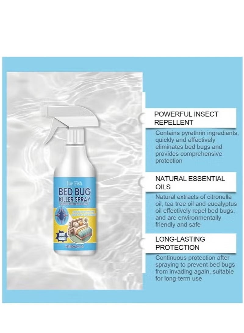 JUE-FISH 120ml Bed Bugs Eliminator Spray, Low Odor Cockroach and Fly Eliminator Spray, Botanical Active Ingredients, Eliminates Insects and Bugs on Contact, Non-Greasy, Effectively Repels Fleas, Moths and Bed Bugs Indoors, No Stain, Fresh Scent. - Image 5
