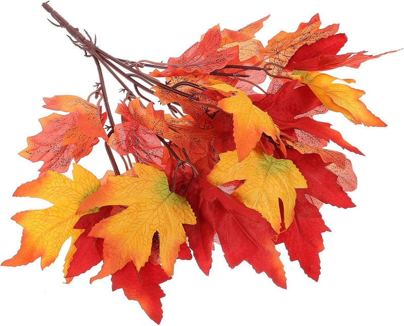 Artificial Maple Leaves Stems Fall Decor Faux Maple Leaf Branches for Home and Office Indoor Outdoor Thanksgiving Vase Filling Autumn Table Decoration - Image 1