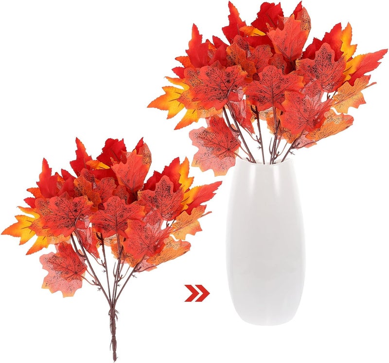 Artificial Maple Leaves Stems Fall Decor Faux Maple Leaf Branches for Home and Office Indoor Outdoor Thanksgiving Vase Filling Autumn Table Decoration - Image 3
