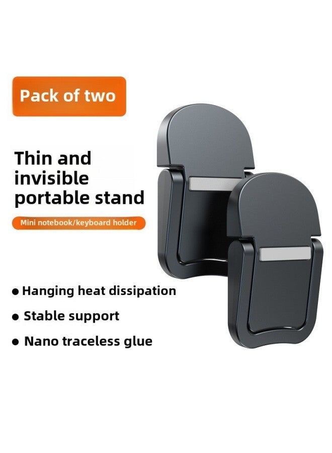 Aluminum Alloy Laptop Stand Computer Portable Back Sticker Mini Desktop Heightening Convenient Folding Keyboard Bracket-Colour:Two Levels, Silver, One Pair  - Image 3