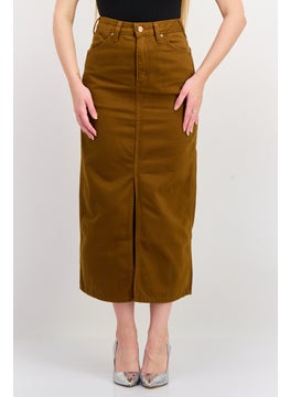 Wrangler Women Solid Midi Skirt, Dark Tan  - Image 1