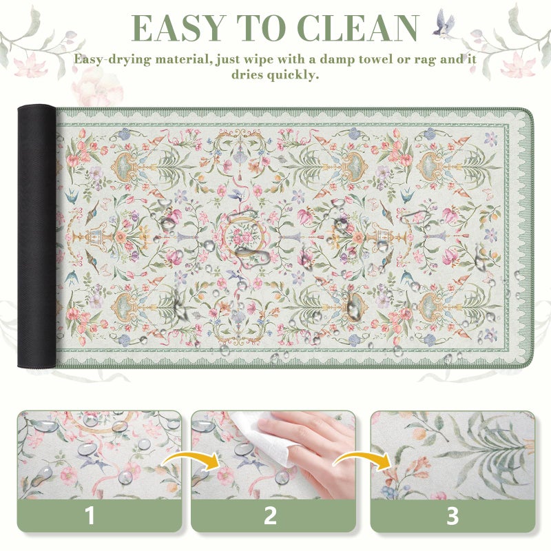 iCasso Desk Cover Mat Green,Extra Large Mouse Pad for Desktop,Anti-Slip Keyboard Pad with Stitched Edges,Cute Floral Computer Mat for Women,Aesthetic Desk Protector for Office Home Dorm - Image 5