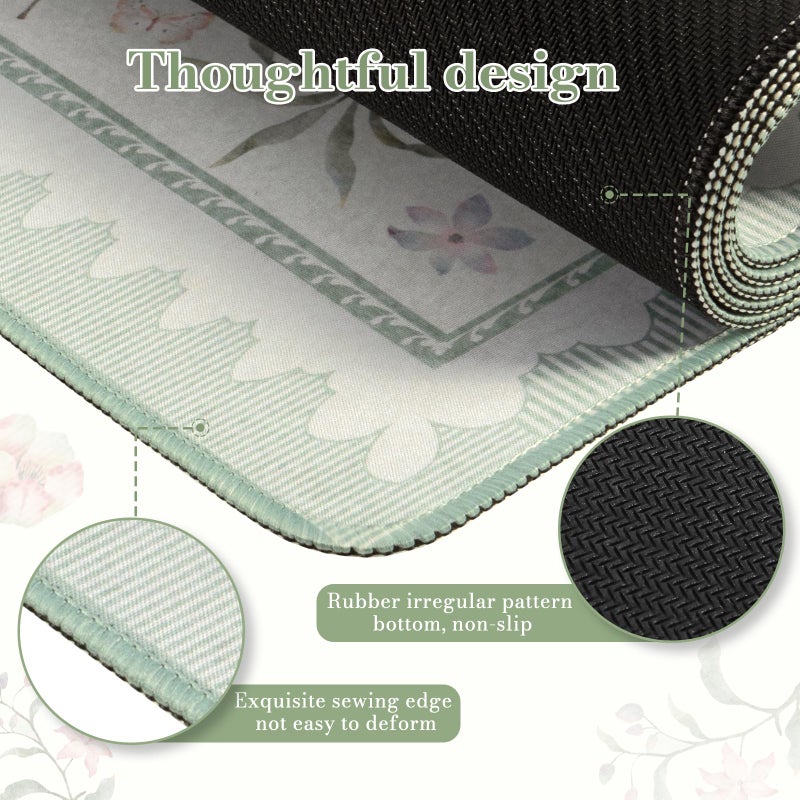 iCasso Desk Cover Mat Green,Extra Large Mouse Pad for Desktop,Anti-Slip Keyboard Pad with Stitched Edges,Cute Floral Computer Mat for Women,Aesthetic Desk Protector for Office Home Dorm - Image 3