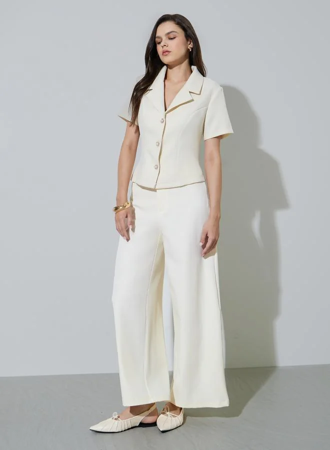 تايك تو Cream Regular Fit Buttoned Blazer