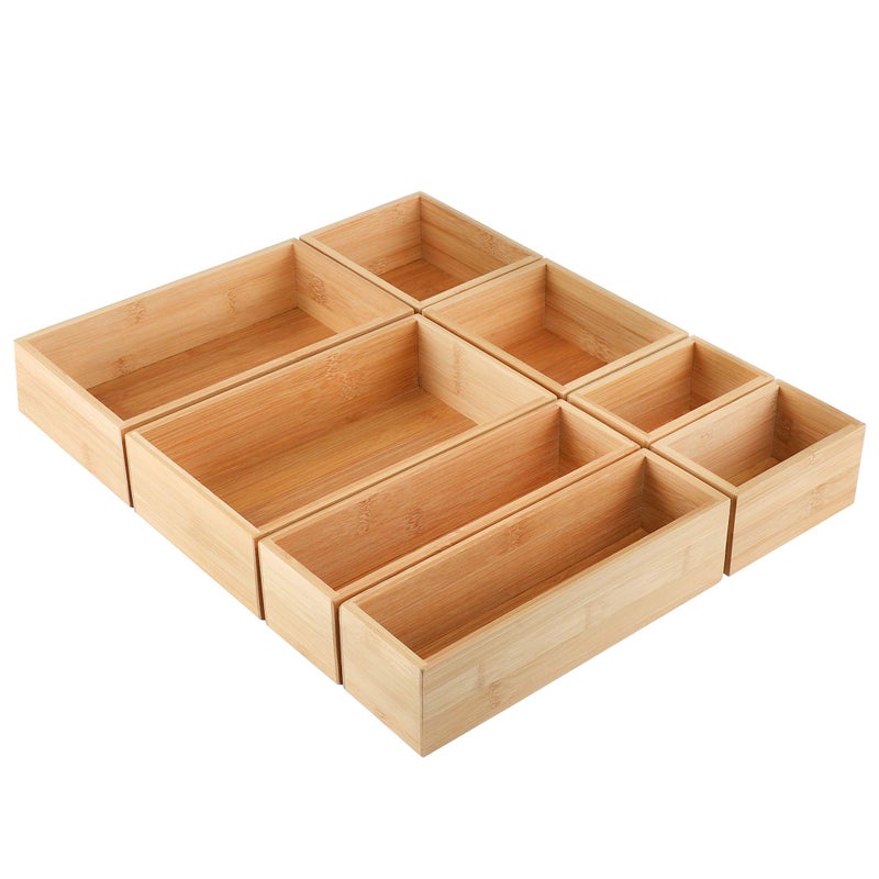 Kootek 8 Pcs Bamboo Drawer Organizer Utensil Tray Kitchen Storage Box 4-Size Versatile Dividers Cutlery Holders Bins Containers for Flatware Kitchen Utensils - Image 1