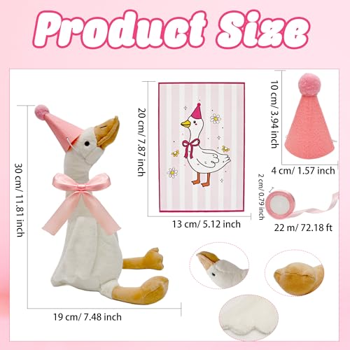 Flahard 14 Pcs One Silly Goose 1st Birthday Decoration 6 Pcs 12 Inch Soft Goose Stuffed Animal 6 Pcs Birthday Hat with Wood Table Decor and 1 Roll Rope for Adopt a Animal Party Favors Gifts Color Set 1 - Image 5