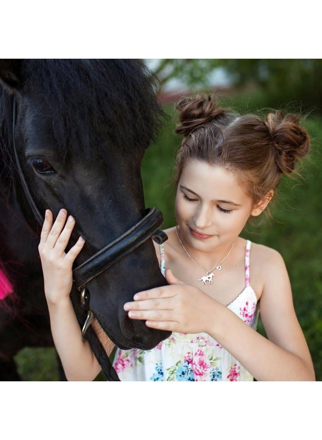 MONOOC Valentines Gifts for Kids Her Girls - Horse Necklace Gifts for Girls Horse Jewelry Necklaces Heart Initial Necklace Valentines Gift for Kids Her Teen Girl Women, 18.5 inches, Stainless Steel - Image 3