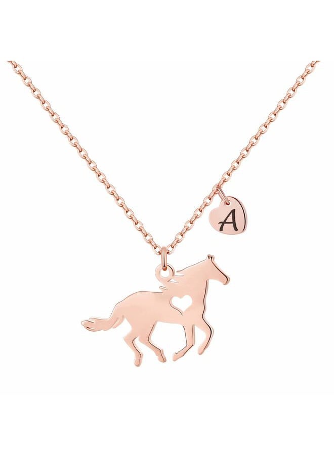MONOOC Valentines Gifts for Kids Her Girls - Horse Necklace Gifts for Girls Horse Jewelry Necklaces Heart Initial Necklace Valentines Gift for Kids Her Teen Girl Women, 18.5 inches, Stainless Steel - Image 1