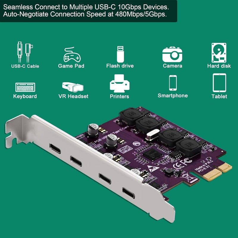 FebSmart 4X 5Gbps USB-C Ports PCI Express USB 3.0 Expansion Card for Windows 11, 10, 8.x, 7, Vista, XP Desktop PCs, Built in Self-Powered Technology, No Need Additional Power Supply (FS-U304C-Pro) - Image 4