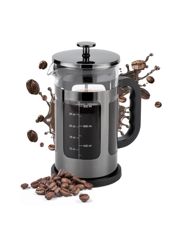 French Press Coffee Maker for Cold Brew, 1L Coffee Plunger Press Pot with Durable Thickened Borosilicate Glass, Insulated Cafetiere Brewer, Stainless Steel Filter, BPA Free for Kitchen & Office Uses