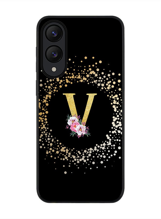 Stylizedd For Samsung Galaxy S25 Edge Case,Slim fit Camera Protection, Shockproof Thin Phone cover  - Custom Monogram Floral - V ( Black )