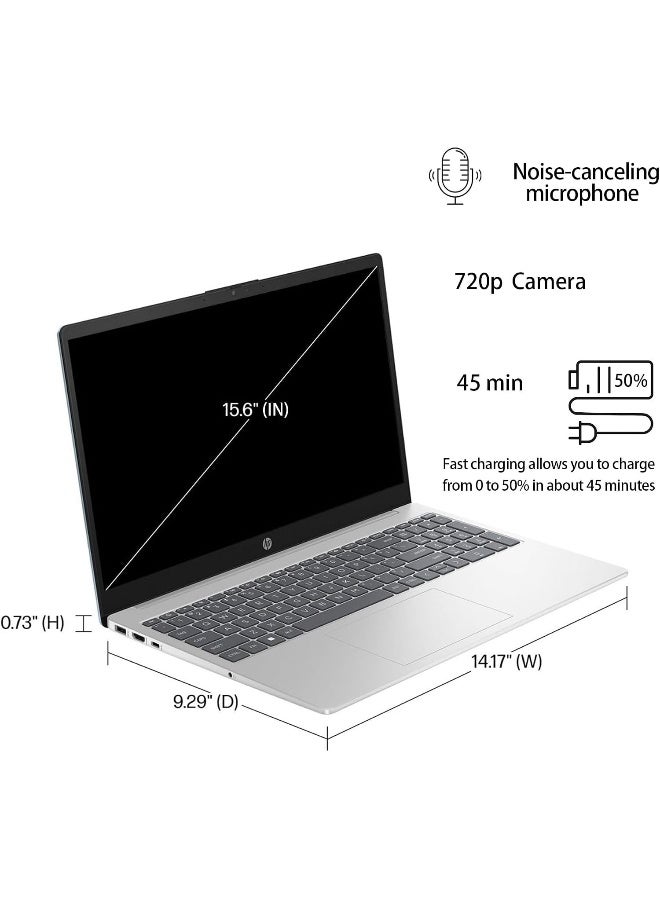 HP 15.6" Laptop, 13th Gen Intel Core i5-1335U, 32GB RAM, 1TB SSD, FHD Anti-Glare Display, Webcam, Numeric Keypad, Wi-Fi, Bluetooth, HDMI, 32GB USB Card, Windows 11 – Silver English/Arabic Natural Silver - Image 3