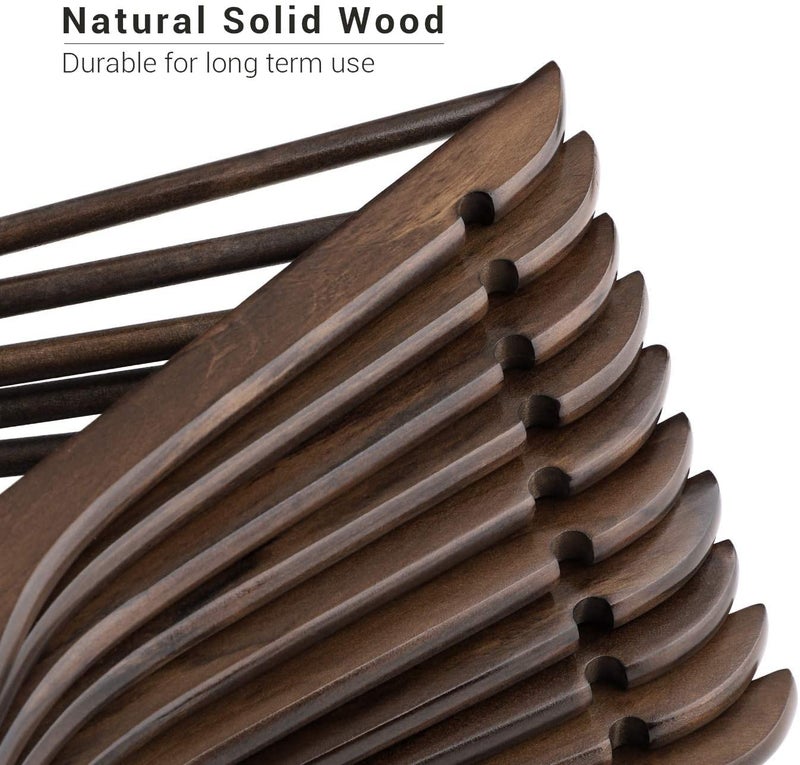 WHISKET Wood Suit Hangers with Non Slip Pant Bars with 360-Degree Rotatable Hook and Notches, Natural, Heavy Duty Wood Hangers for Coats, Suits, Closet (Walnut) [Pack of 12] - Image 2