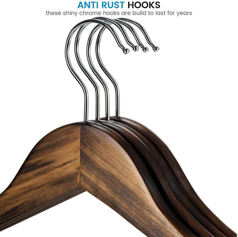 WHISKET Wood Suit Hangers with Non Slip Pant Bars with 360-Degree Rotatable Hook and Notches, Natural, Heavy Duty Wood Hangers for Coats, Suits, Closet (Walnut) [Pack of 12] - Image 4