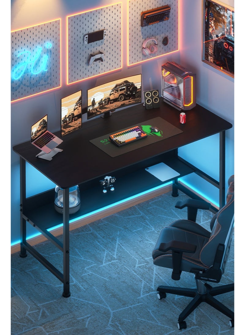 ADEBOLA Computer desk with storage space, suitable for bedroom writing and home office work study desk, black 120 x 55 x 73cm - Image 1