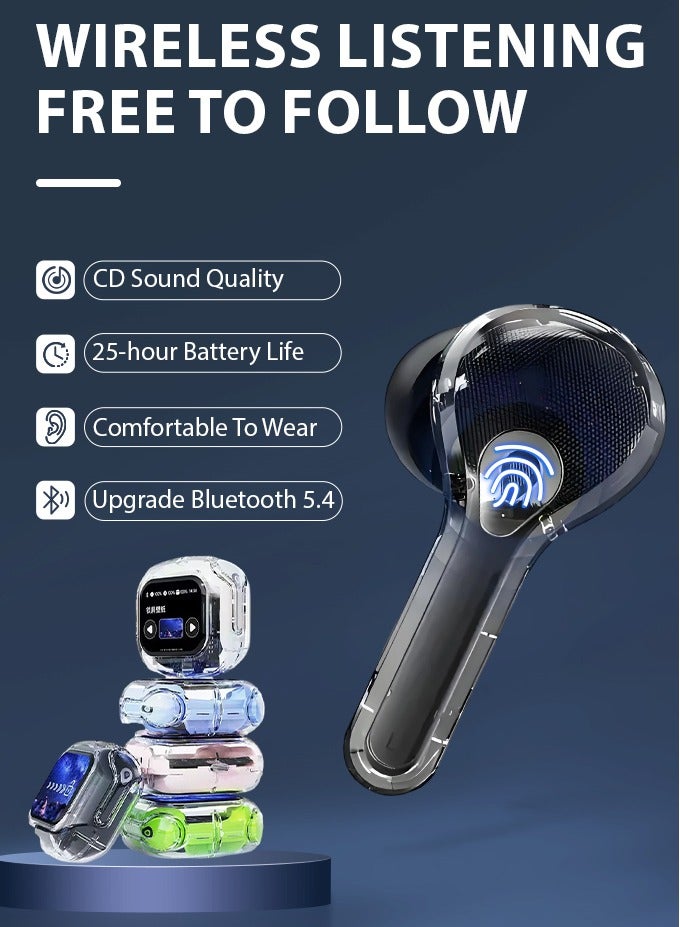 Equipped with a touch screen Wireless Earbuds, Bluetooth Headphones, Active Noise Cancellation, Hearing Aid Feature, In-Ear Earphones , High-Fidelity Sound, USB-C Charging，black - Image 1