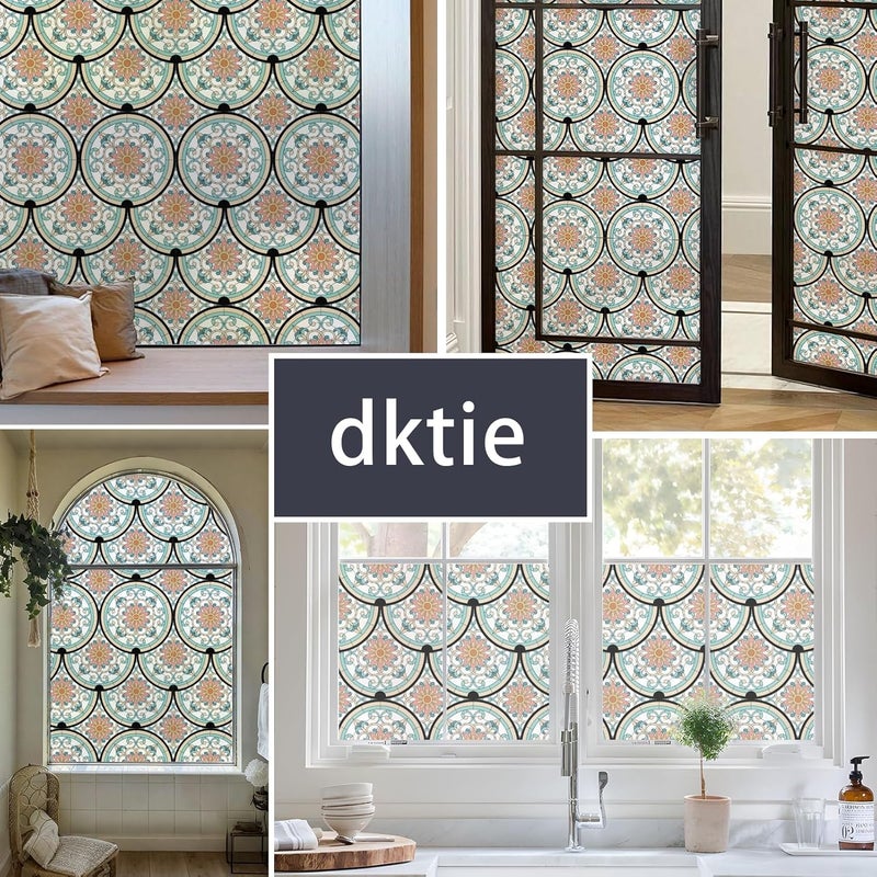 DKTIE Window Film Vinyl Non Adhesive Privacy Film Bohemian Stained Glass Window Film for Bathroom Shower Door Heat Control Anti UV 44.5x200cm - Image 4
