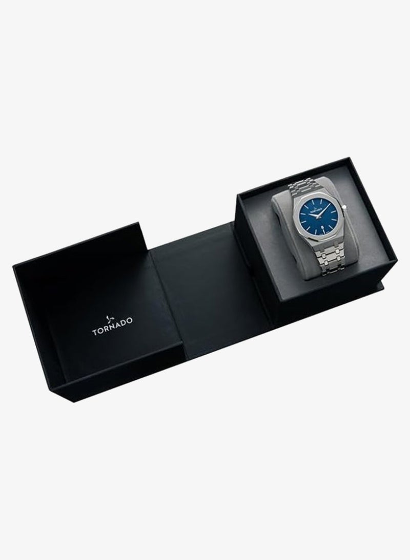 Tornado Men's Miyota GM15 Movement Watch, Analog Display and Stainless Steel Brushed Bracelet Strap - T9009-SBSN, Silver - Image 4