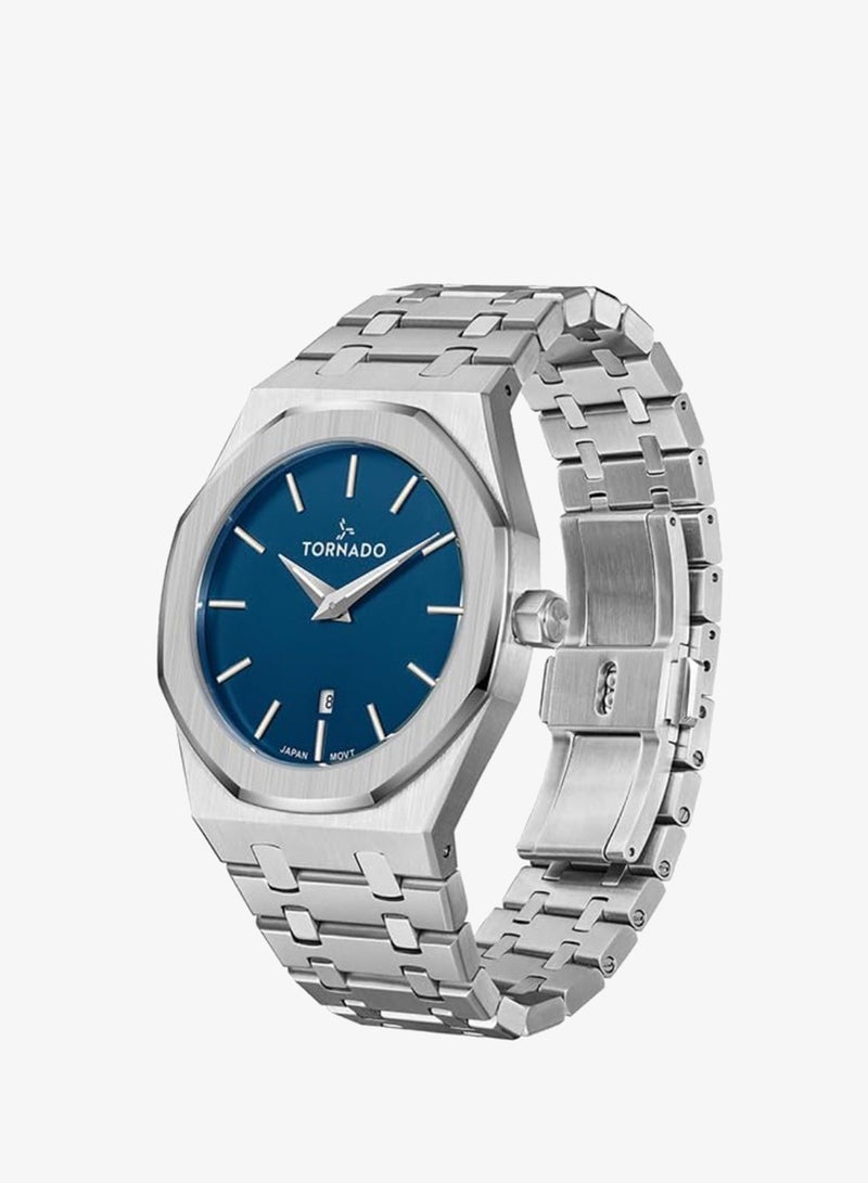 Tornado Men's Miyota GM15 Movement Watch, Analog Display and Stainless Steel Brushed Bracelet Strap - T9009-SBSN, Silver - Image 2