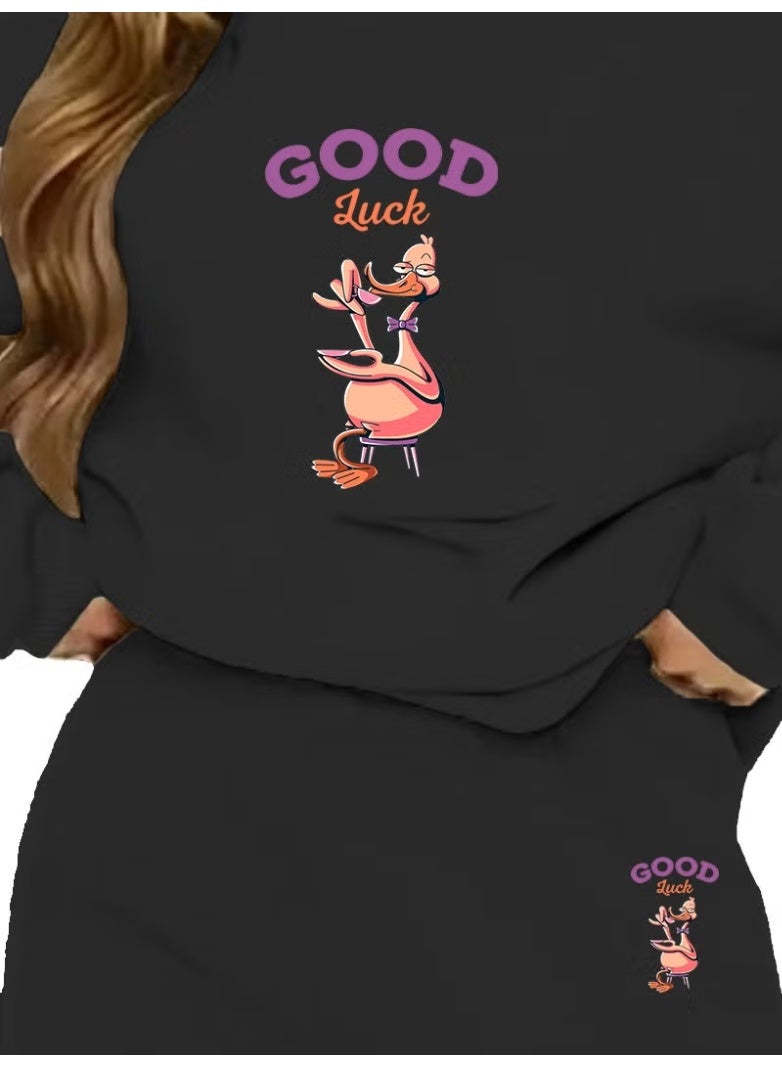 DogFish Tracksuit Set Good Luck Printed Plus Size Bottom Top Set - Image 4