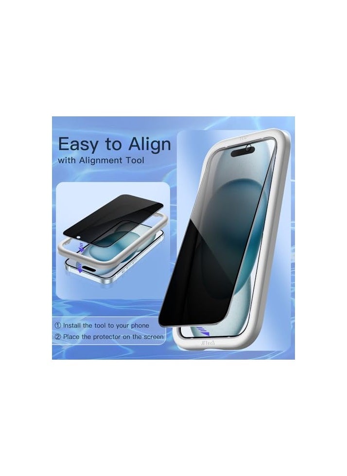 Jetech JETech Privacy Full Coverage Screen Protector for iPhone 15 Plus 6.7-Inch, Black Edge Anti-Spy Tempered Glass Film with Easy Installation Tool, Case-Friendly, 2-Pack  - Image 3