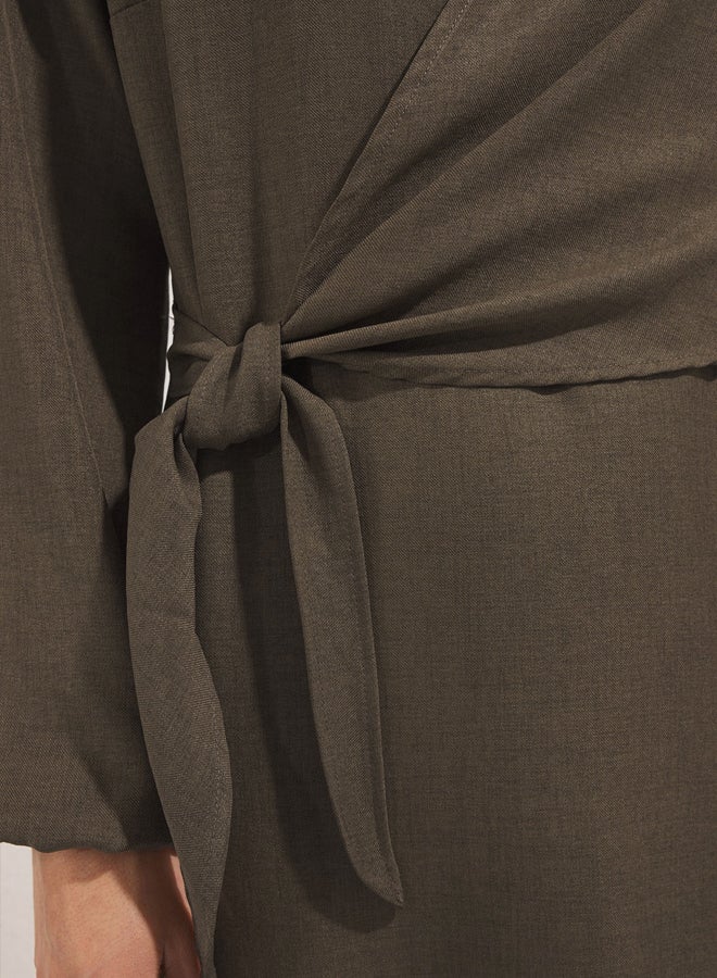 trendyol Khaki Linen Look Woven Dress - Image 3